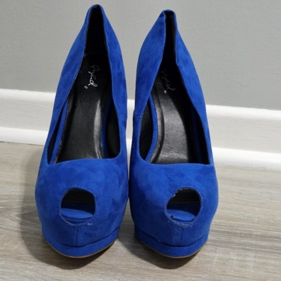 Qupid Royal Blue Peep Toe Pump 8.5 - Picture 2 of 8